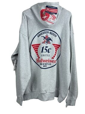 Anheuser Busch Budweiser Gray Full Zip Hoodie Sweatshirt Men’s Size 2XL NWT